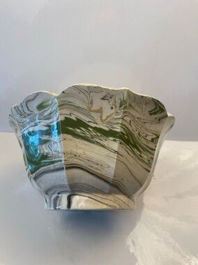 Green and White Marbled Ceramic Accent Bowl